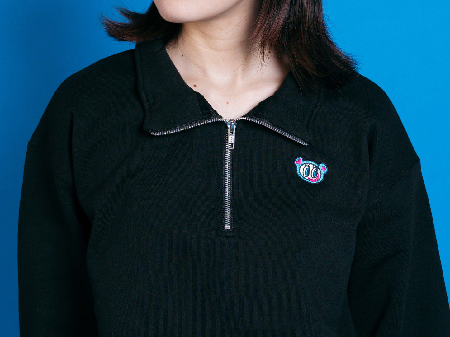 エンジェルブルー・ナカムラくん刺繍ハーフジップスウェット