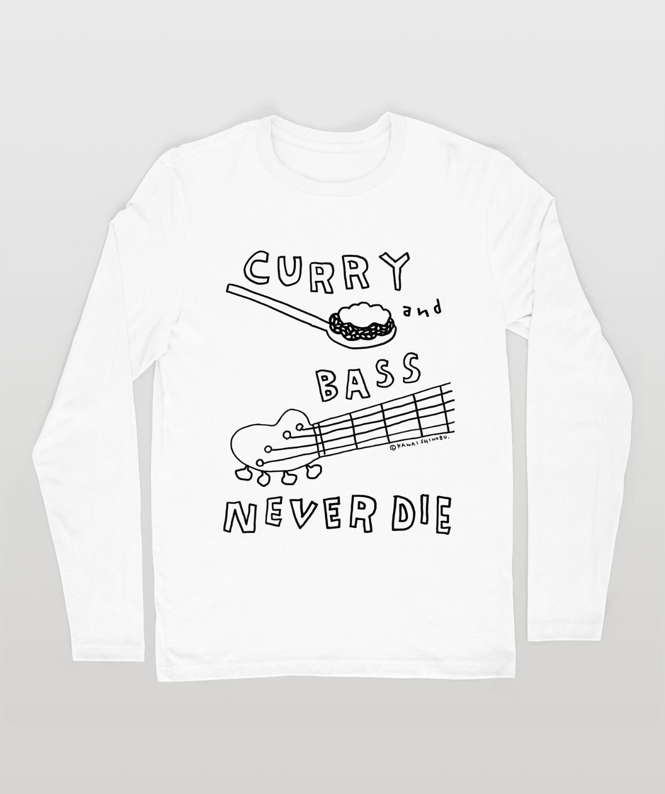 かわいしのぶ「CURRY and BASS NEVER DIE」長袖Tシャツ