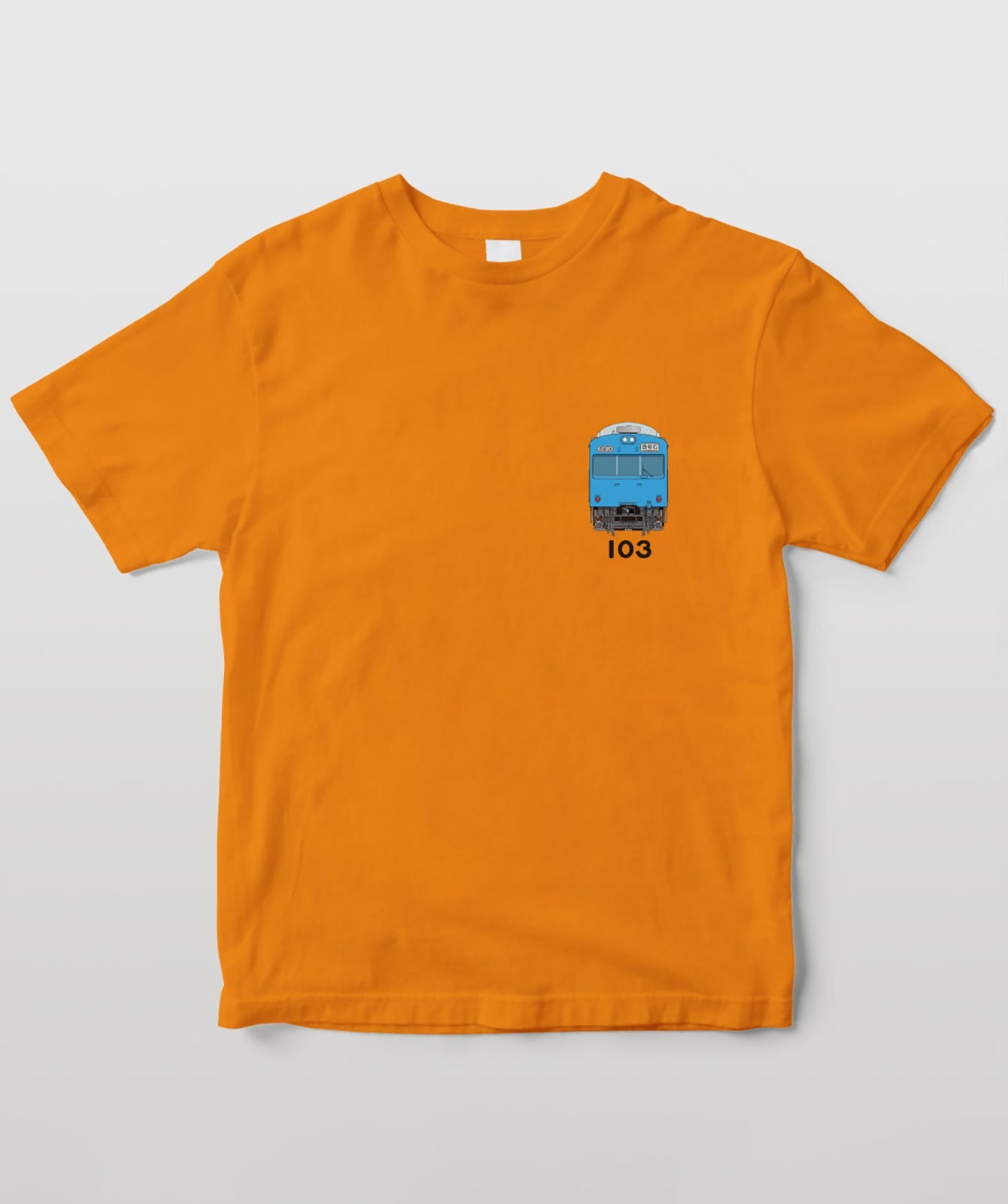 電車の顔図鑑Tシャツ 国鉄型103系電車スカイブルー色 TypeB