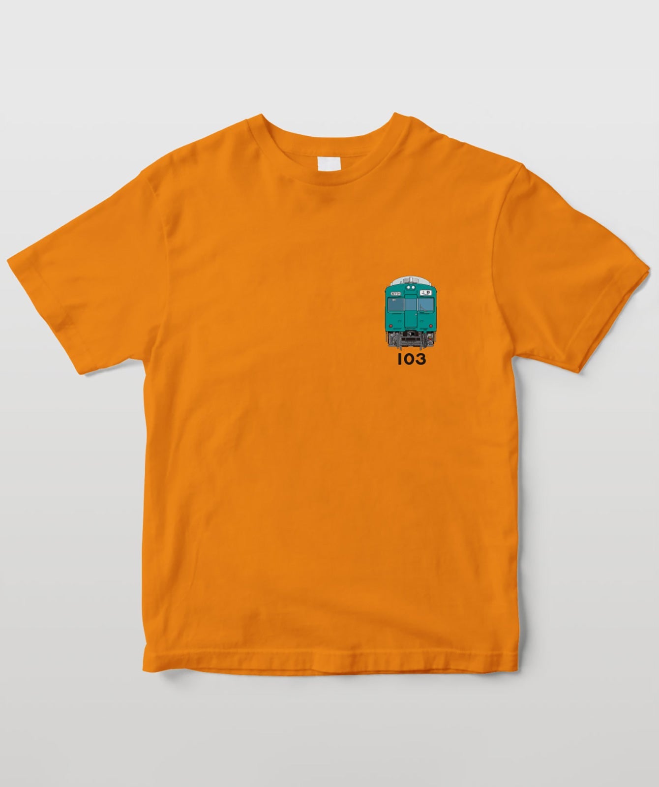 電車の顔図鑑Tシャツ 国鉄型103系電車エメラルドグリーン色 TypeB