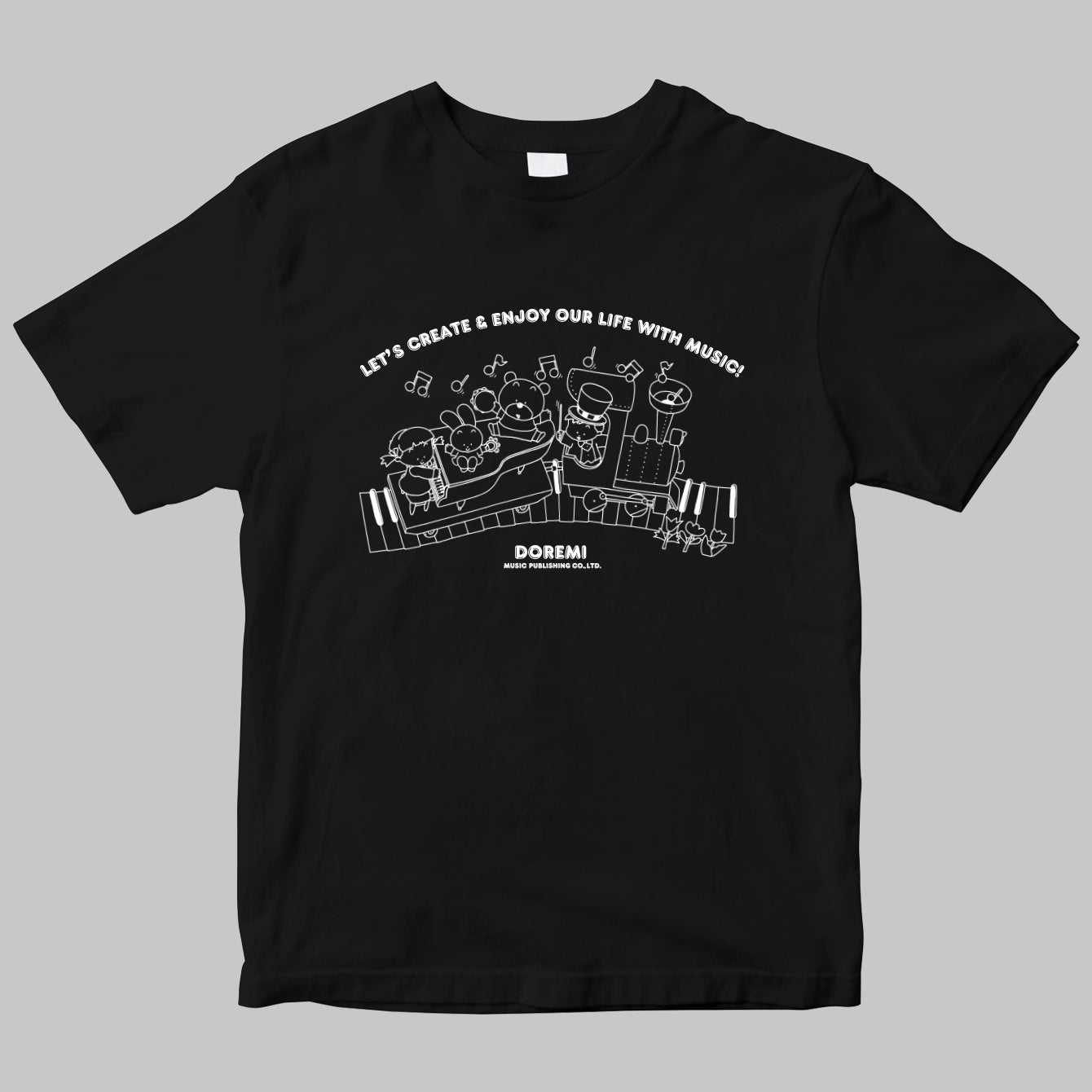 LET'S CREATE ＆ ENJOY OUR LIFE WITH MUSIC！
ドレミ楽譜出版社のイラストロゴTシャツ