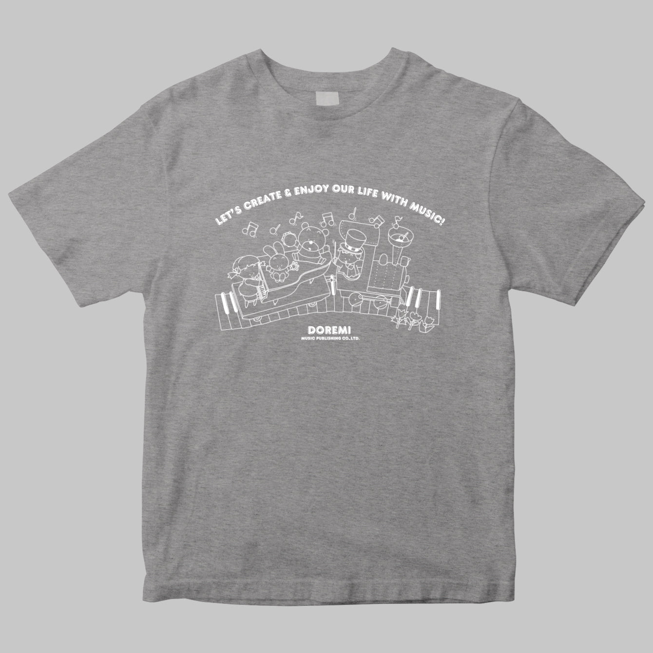 LET'S CREATE ＆ ENJOY OUR LIFE WITH MUSIC！
ドレミ楽譜出版社のイラストロゴTシャツ