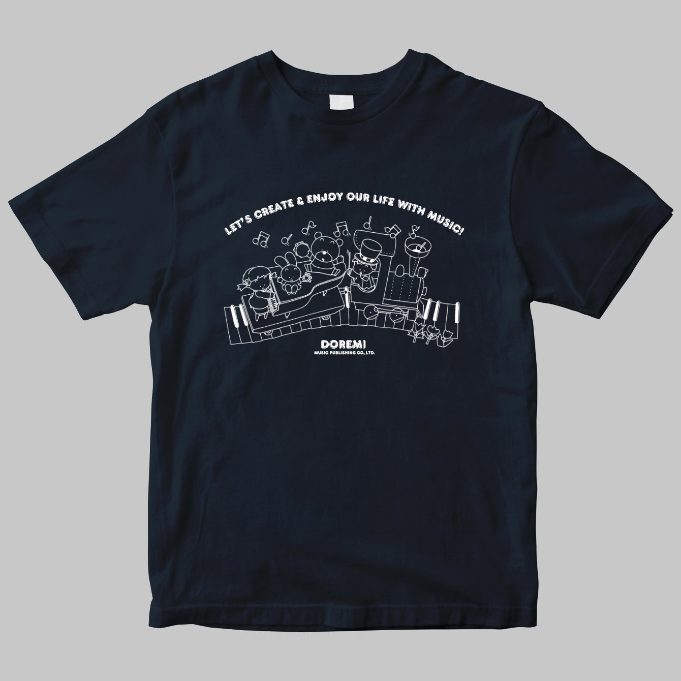 LET'S CREATE ＆ ENJOY OUR LIFE WITH MUSIC！
ドレミ楽譜出版社のイラストロゴTシャツ