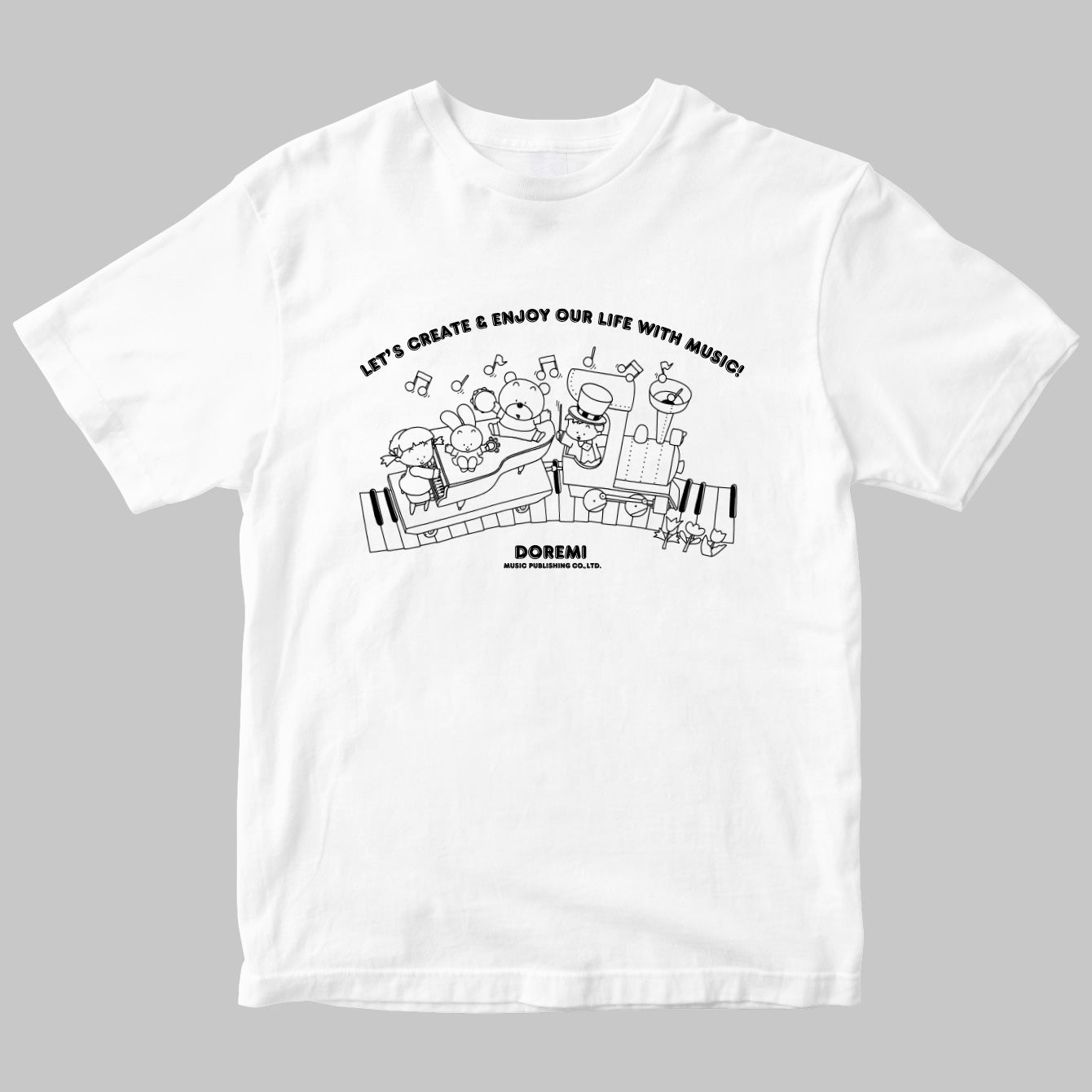LET'S CREATE ＆ ENJOY OUR LIFE WITH MUSIC！
ドレミ楽譜出版社のイラストロゴTシャツ