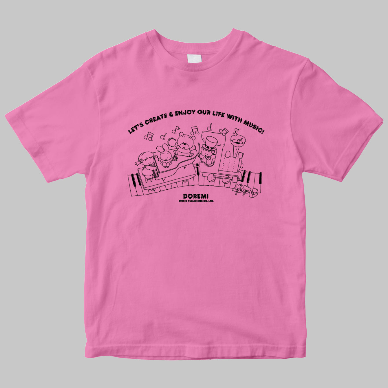 LET'S CREATE ＆ ENJOY OUR LIFE WITH MUSIC！
ドレミ楽譜出版社のイラストロゴTシャツ