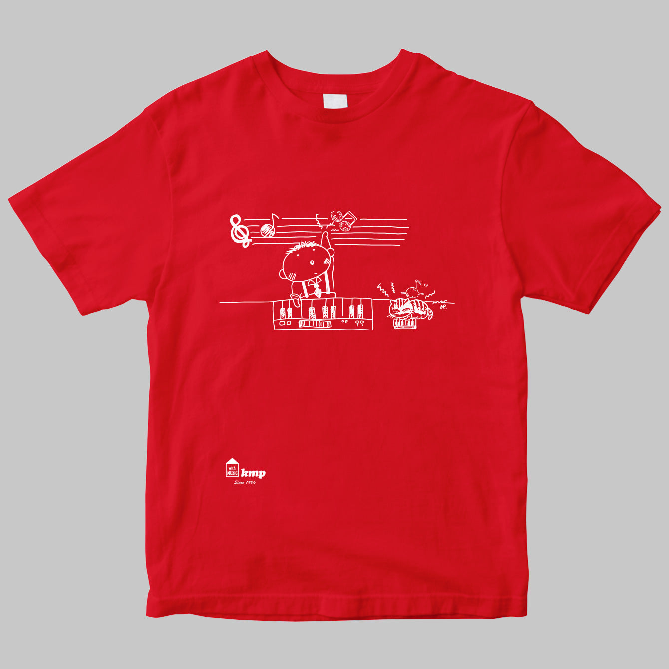 楽譜出版ケイ・エム・ピーのイラストTシャツ（昭和バージョン）