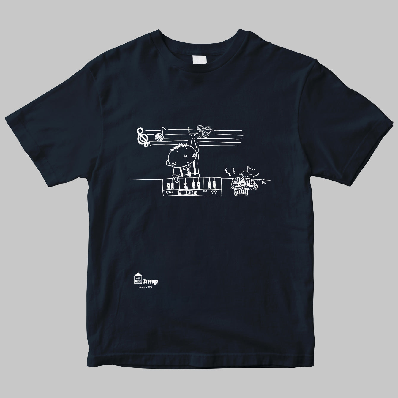 楽譜出版ケイ・エム・ピーのイラストTシャツ（昭和バージョン）