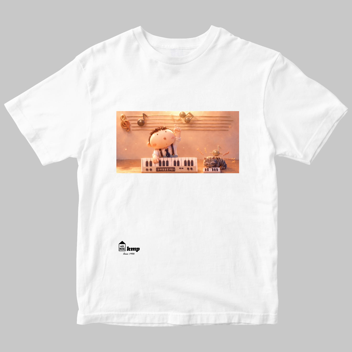 楽譜出版ケイ・エム・ピーのイラストTシャツ（令和バージョン）
