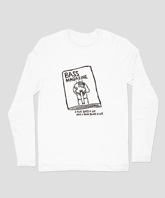 「I PLAY BASS A LOT」長袖Tシャツ(ホワイト)