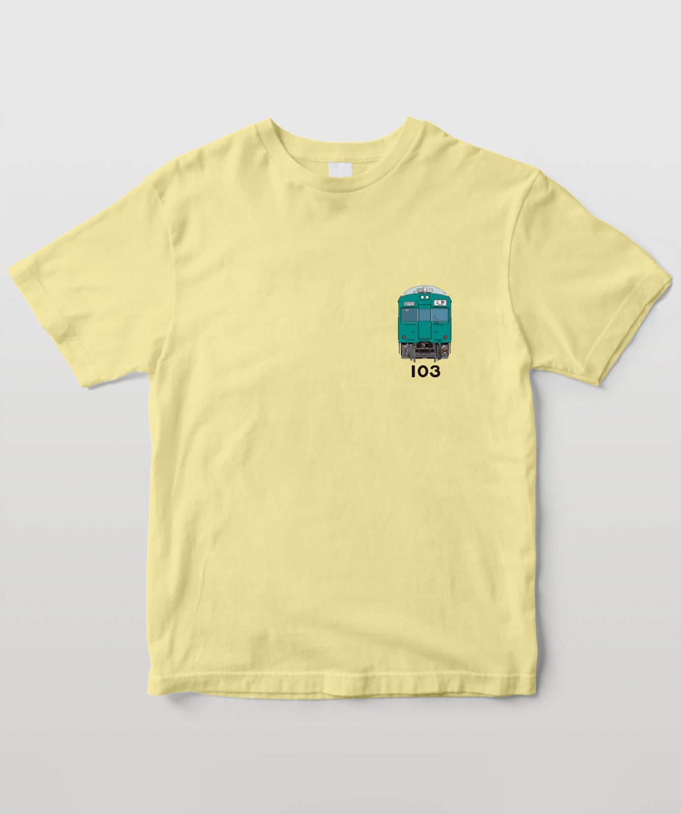 電車の顔図鑑Tシャツ 国鉄型103系電車エメラルドグリーン色 TypeB